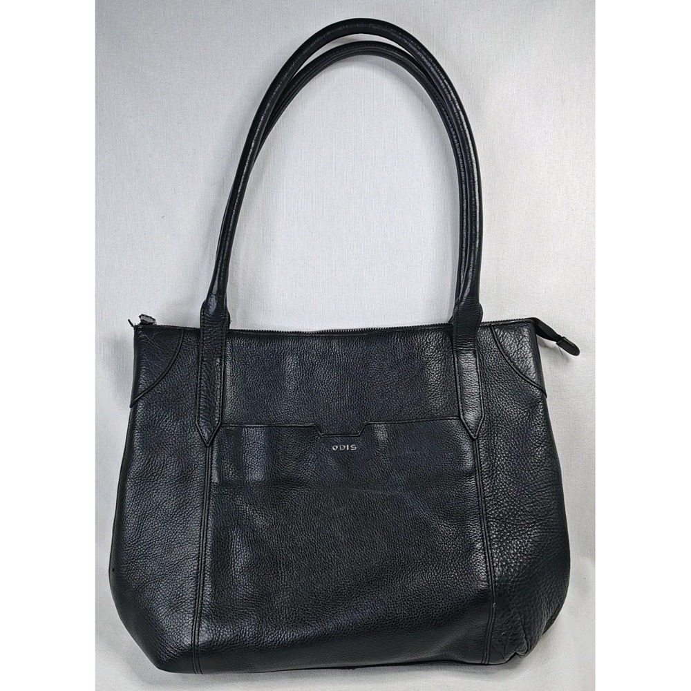 Lodis Black Pebbled Leather‎ Tote Bag Shoulder Purse Large Handbag Zip Top Work